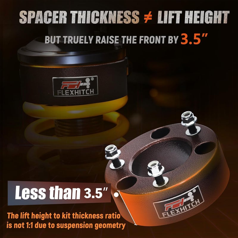 FlexHitch 3.5" Front + 3" Rear Leveling Lift Kits for 2009-2025 Ram 1500 4WD, 3.5 Inch Lift Front Strut Spacers and 3 Inch Lift Rear Spacers - Image 4